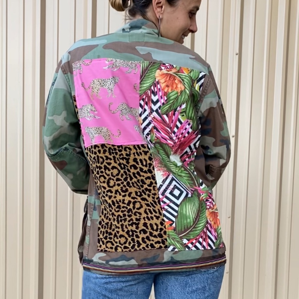 Custom Vintage Patch Army Camo Festival Jacket